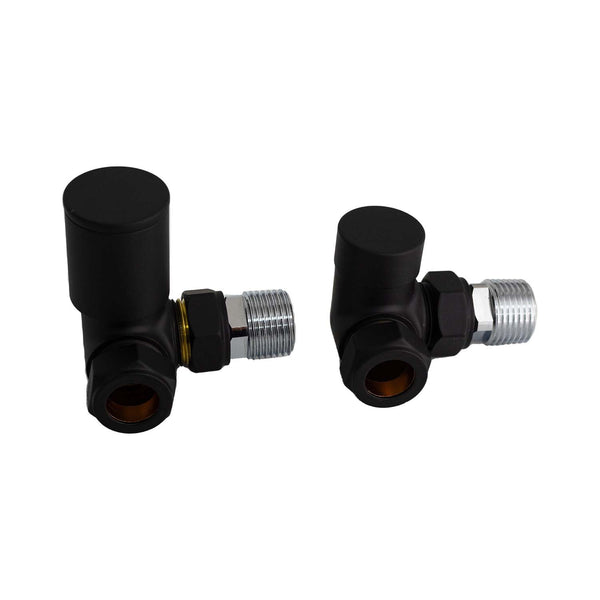 Corner Matt Black Towel Rail Radiator Valve in Pair