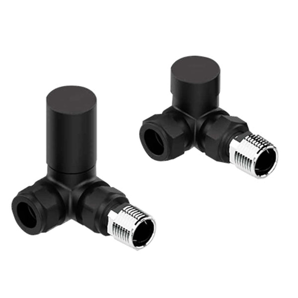 Corner Matt Black Towel Rail Radiator Valve in Pair