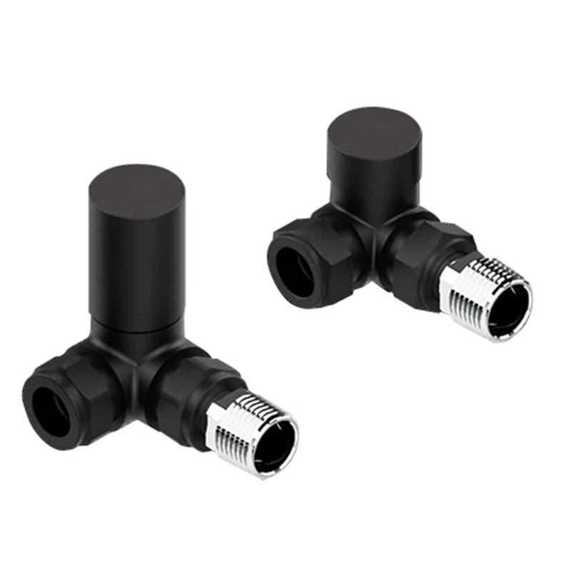 Corner Matt Black Towel Rail Radiator Valve in Pair