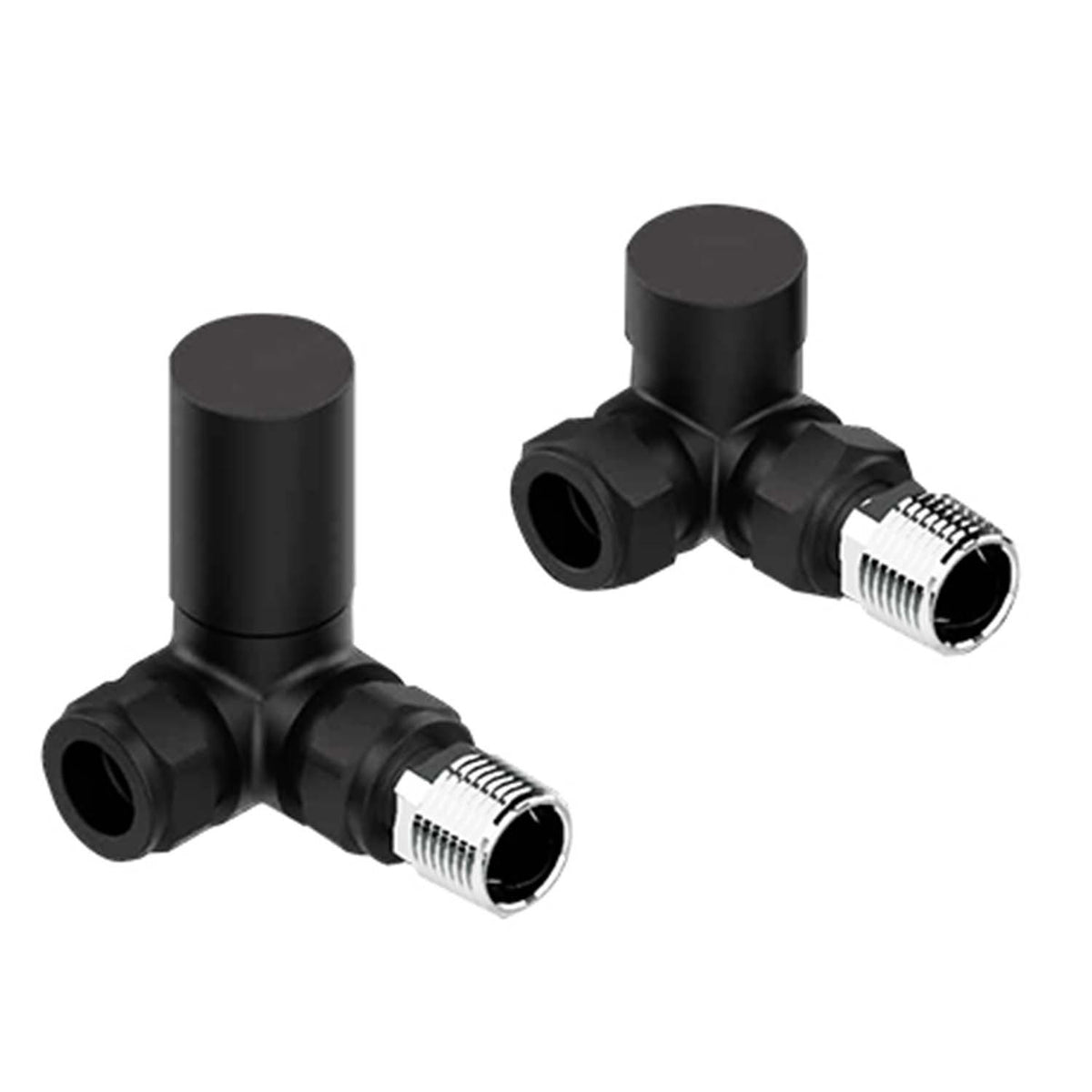 Corner Matt Black Towel Rail Radiator Valve in Pair