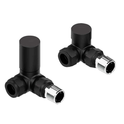 Corner Matt Black Towel Rail Radiator Valve in Pair