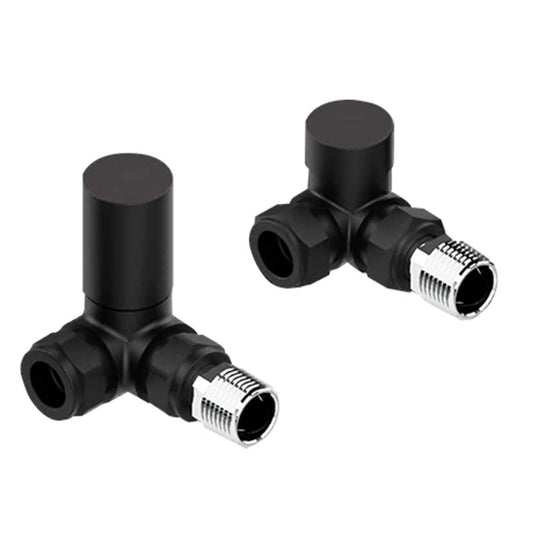 Corner Matt Black Towel Rail Radiator Valve in Pair
