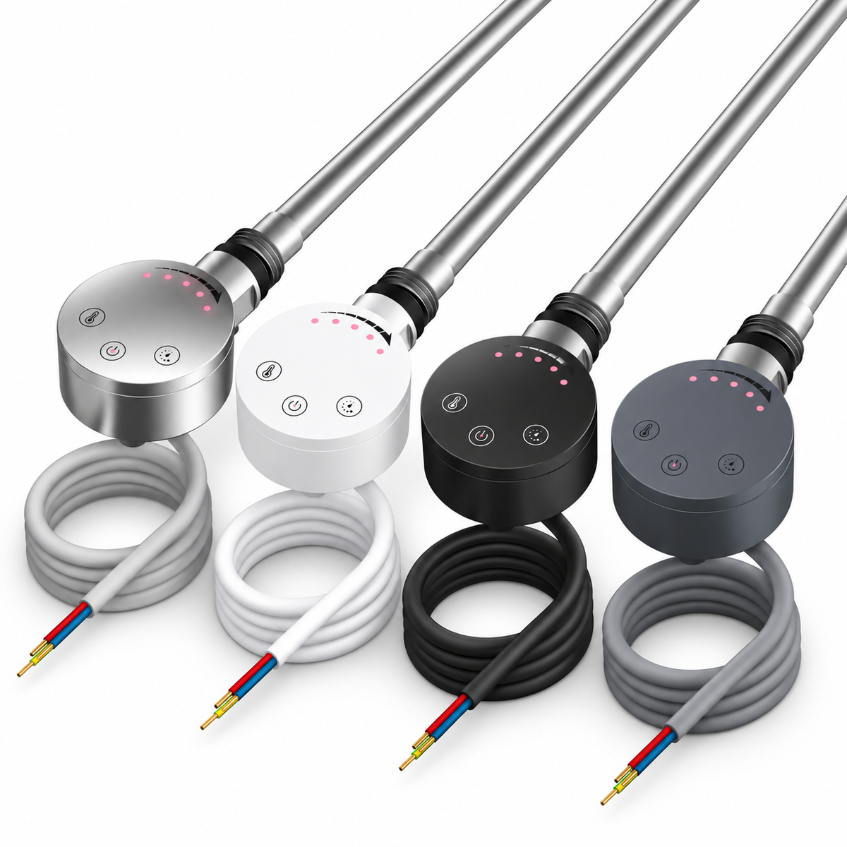 ER-Touch thermostatic heating elements in Chrome, White, Black and Anthracite finishes