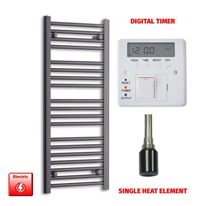 Single Heat Element + Digital Timer Flat Black Pre-Filled Electric Heated Towel Rail 1000 x 400