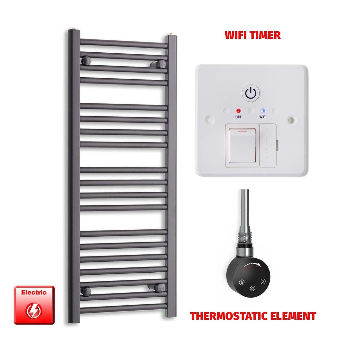 Thermostatic Element + Wifi Timer Flat Black Pre-Filled Electric Heated Towel Rail 1000 x 400