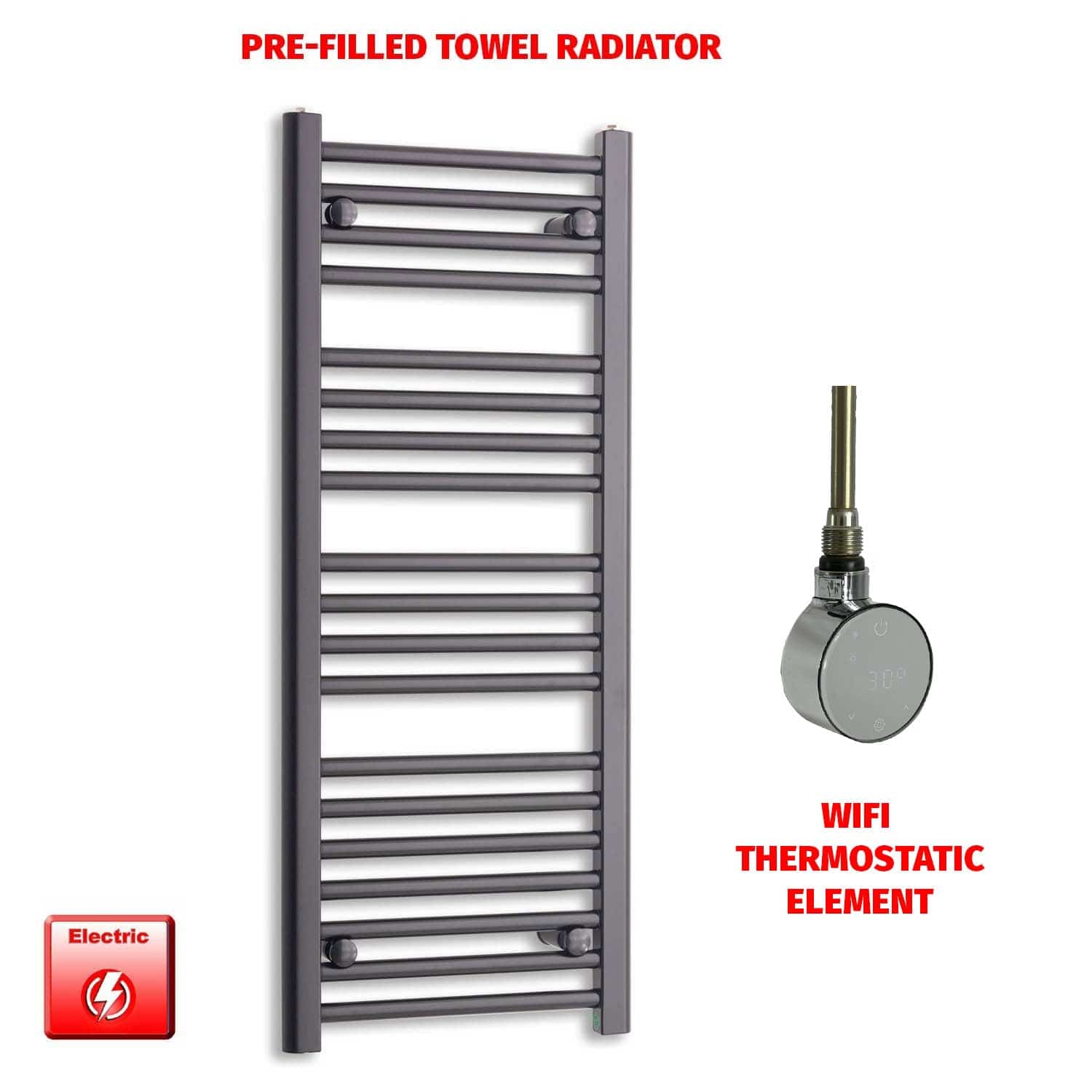 ER-Wifi Thermostatic Flat Black Pre-Filled Electric Heated Towel Rail 1000 x 400