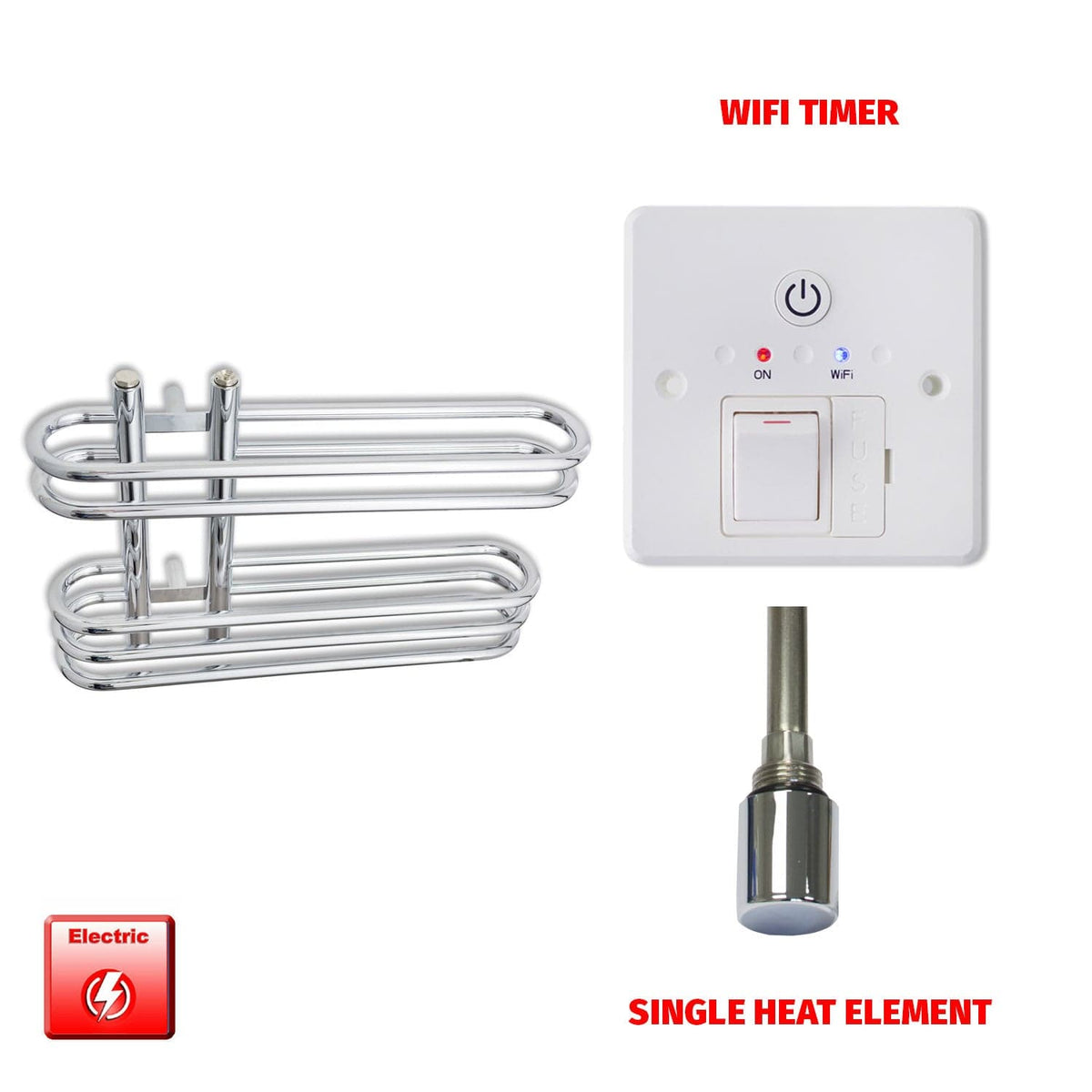 Single Heat Element + Wifi Timer Salina 600 x 400 Pre-Filled Electric Chrome Towel Radiator