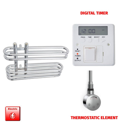 Thermostatic Element + Digital Timer Salina 600 x 400 Pre-Filled Electric Chrome Towel Radiator