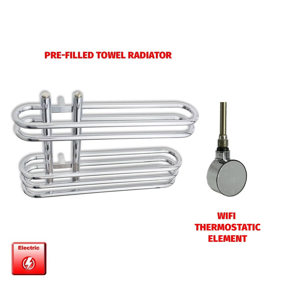 ER-Wifi Thermostatic Salina 600 x 400 Pre-Filled Electric Chrome Towel Radiator
