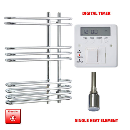 Single Heat Element + Digital Timer Salina Designer Pre-Filled Electric Chrome Towel Radiator