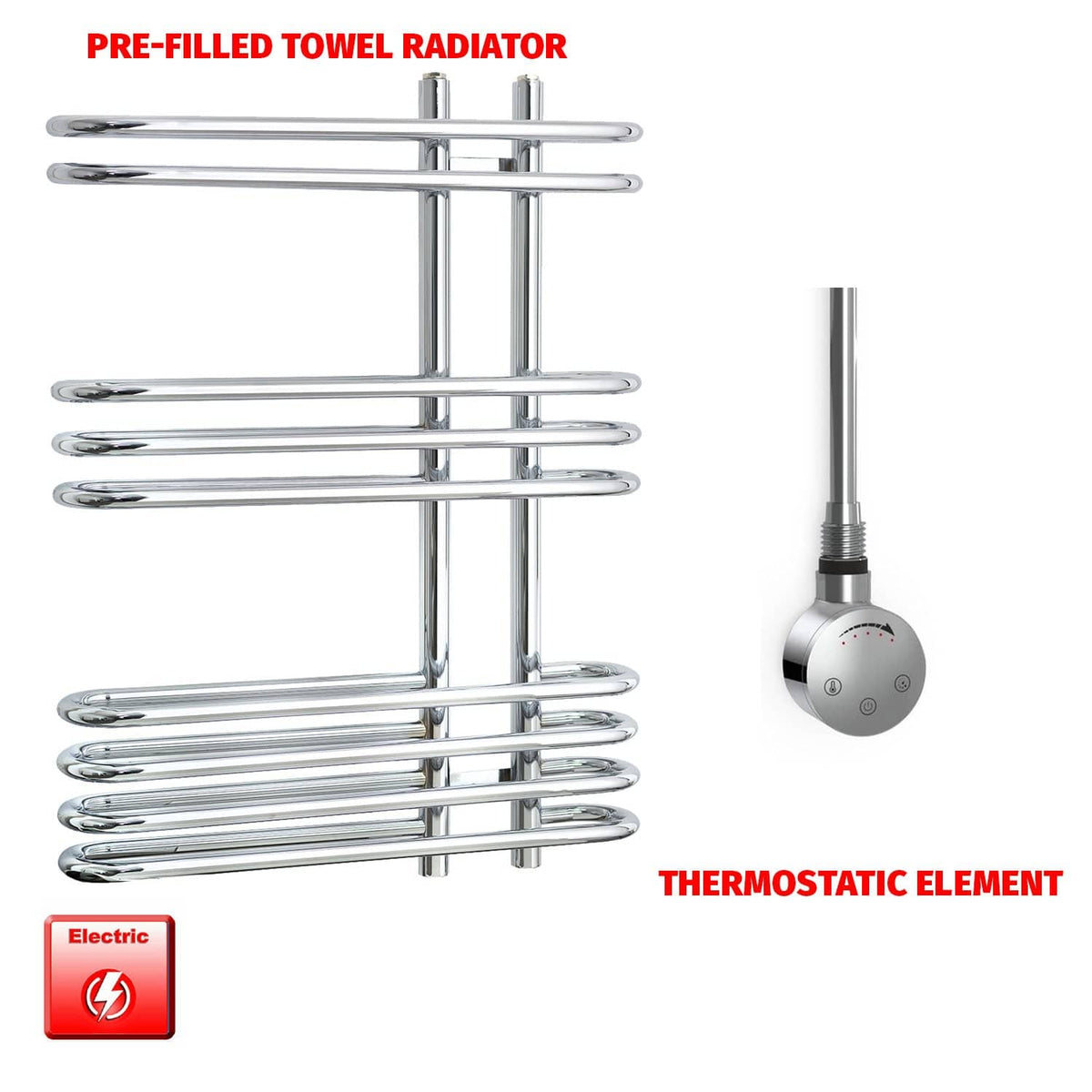 Thermostatic Element Salina Designer Pre-Filled Electric Chrome Towel Radiator