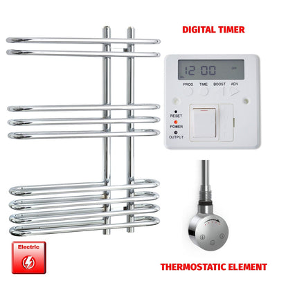 Thermostatic Element + Digital Timer Salina Designer Pre-Filled Electric Chrome Towel Radiator