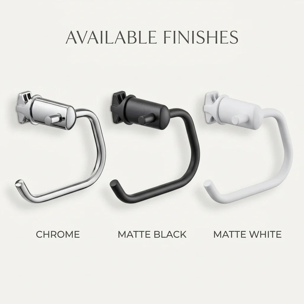 Clamp-on towel radiator toilet roll holder — Chrome, Black and White finishes