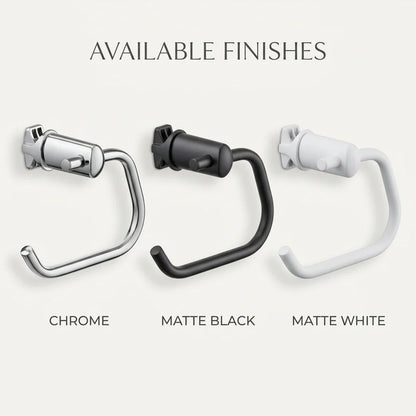 Clamp-on towel radiator toilet roll holder — Chrome, Black and White finishes