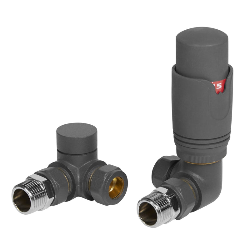 Anthracite Corner Thermostatic Radiator Valve & Lockshield Set