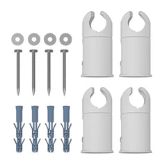 Clamp-style white brackets for heated towel rails, fits both flat and curved radiator designs.