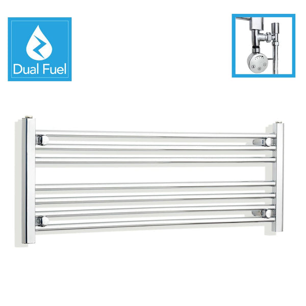 1000 x 400 Chrome Dual Fuel Flat Heated Towel Rail