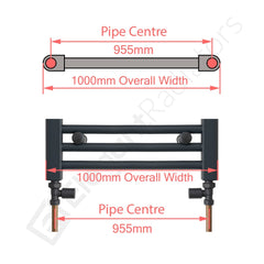 1000 x 400 Chrome Dual Fuel Flat Heated Towel Rail