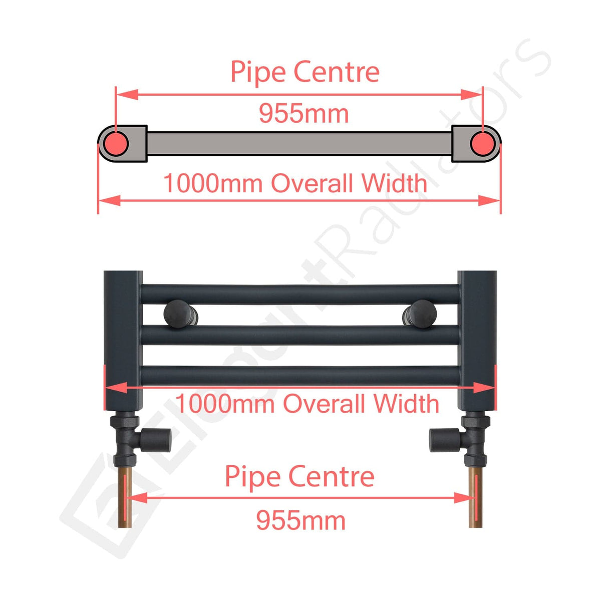 1000 x 400 Chrome Dual Fuel Flat Heated Towel Rail