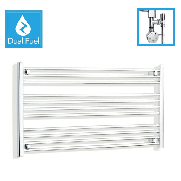 1000 x 600 Chrome Dual Fuel Flat Heated Towel Rail