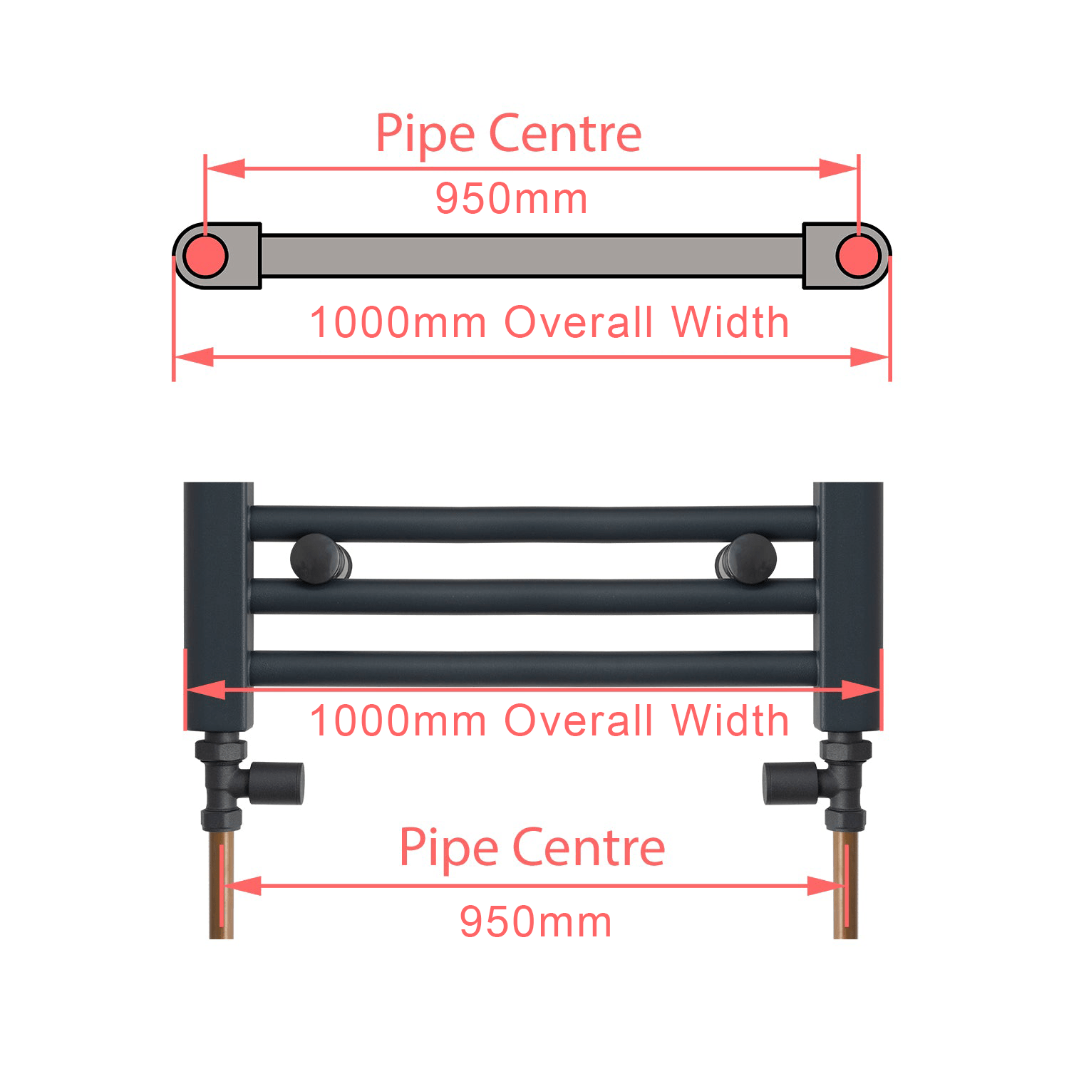 1000 x 700 Chrome Dual Fuel Flat Heated Towel Rail