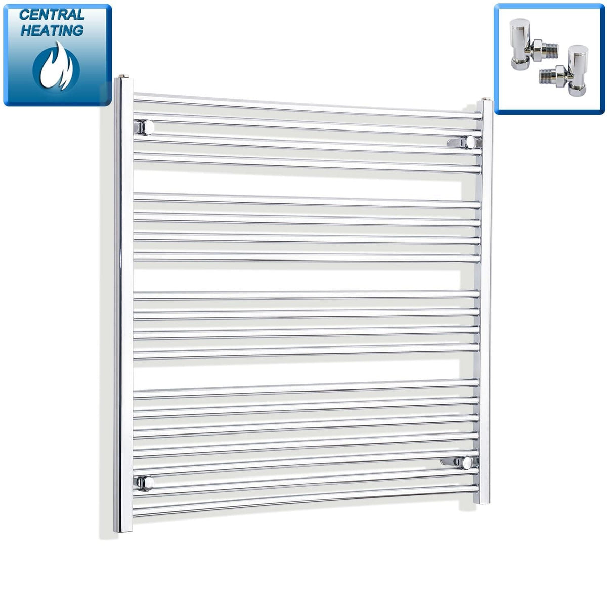 With Angled Valve 1000mm Wide 1000mm High Flat Chrome Heated Towel Rail