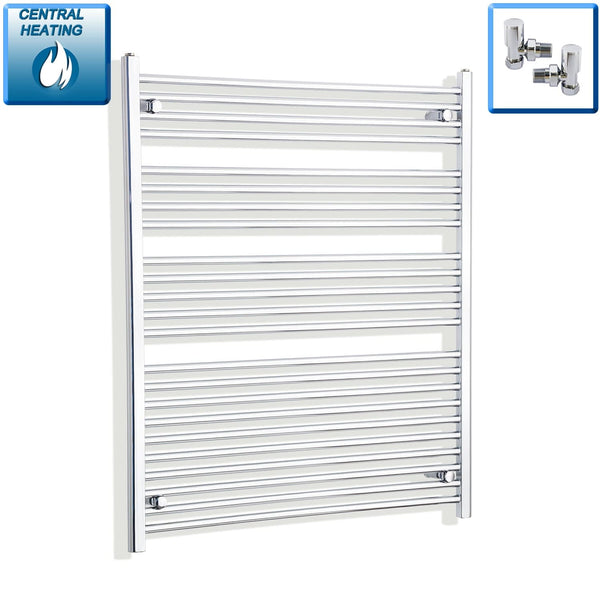 With Angled Valve 1000mm Wide 1200mm High Flat Chrome Heated Towel Rail HTR