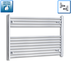 With Angled Valve 1000mm Wide 700mm High Flat Chrome Heated Towel Radiator