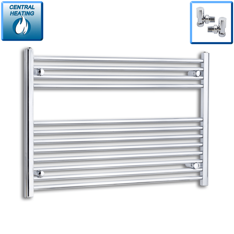 With Angled Valve 1000mm Wide 700mm High Flat Chrome Heated Towel Radiator