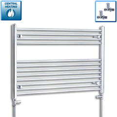 With Straight Valve 1000mm Wide 700mm High Flat Chrome Heated Towel Radiator