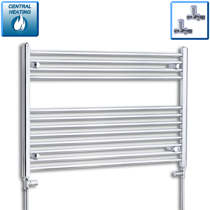 With Straight Valve 1000mm Wide 700mm High Flat Chrome Heated Towel Radiator