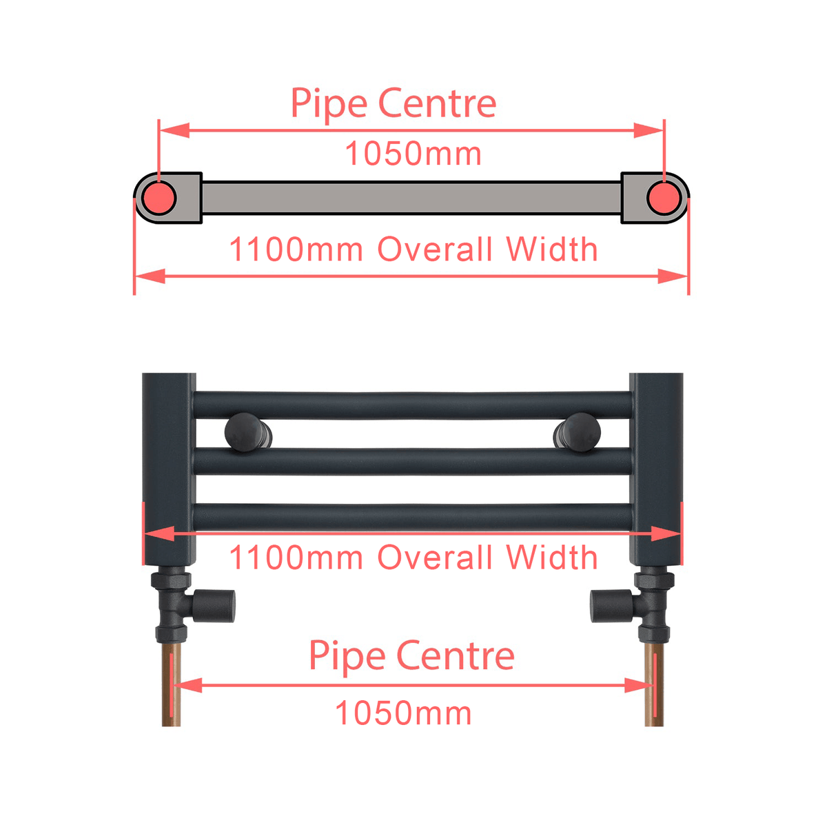 1100 x 1000mm Chrome Dual Fuel Flat Heated Towel Rail