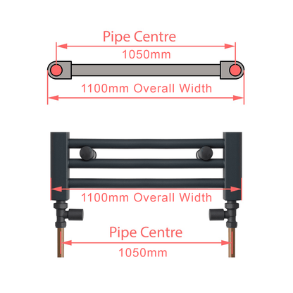 1100 x 1000mm Chrome Dual Fuel Flat Heated Towel Rail