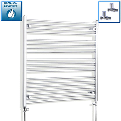 With Straight Valve 1100mm Wide 1000mm High Flat Chrome Heated Towel Radiator
