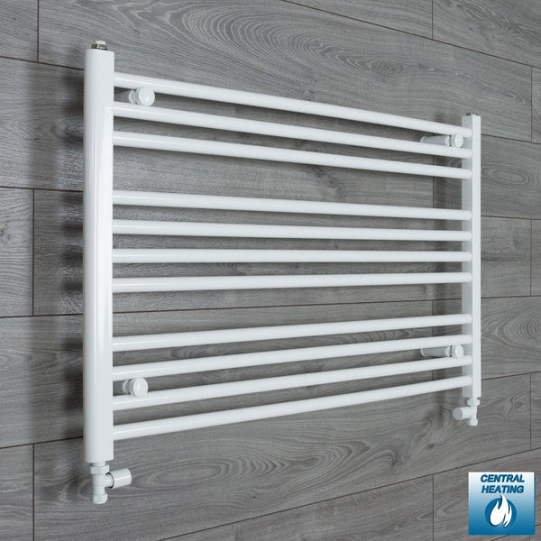 With Straight Valve 1100mm Wide 600mm High Flat White Heated Towel Rail Radiator