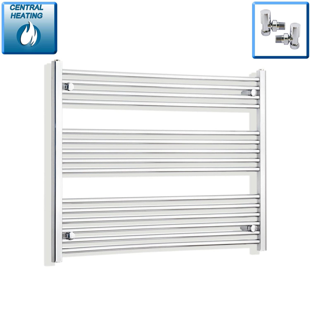 With Angled Valve 1100mm Wide 800mm High Flat Chrome Heated Towel Radiator