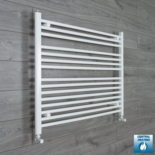 With Angled Valve 1100mm Wide 800mm High Flat White Heated Towel Rail Radiator