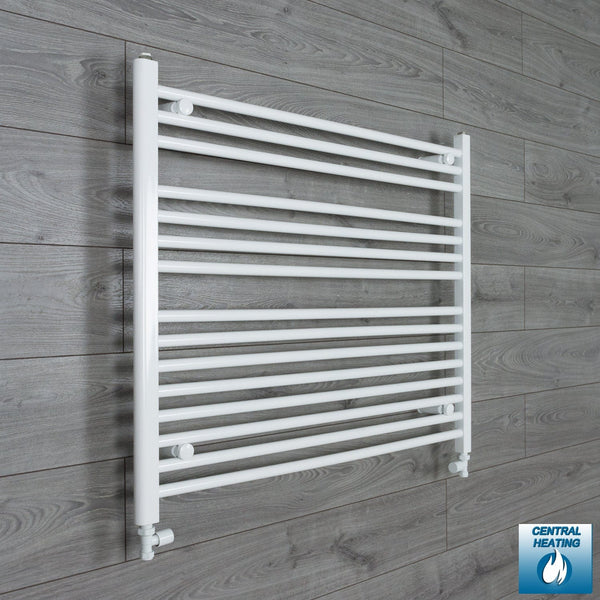 With Straight Valve 1100mm Wide 800mm High Flat White Heated Towel Rail Radiator