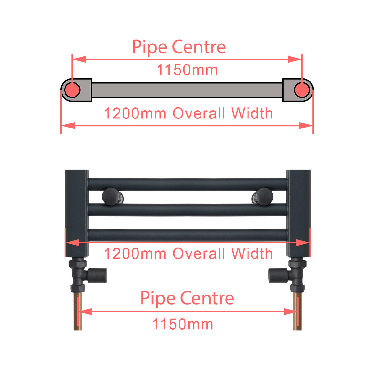 1200 x 600 Chrome Dual Fuel Flat Heated Towel Rail