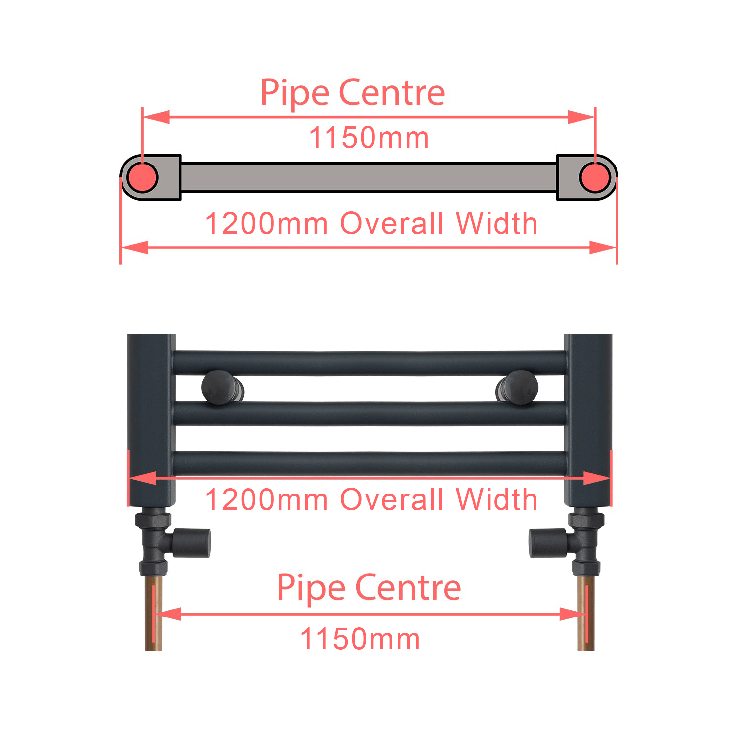 1200 x 600 Chrome Dual Fuel Flat Heated Towel Rail