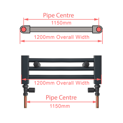 1200 x 600 Chrome Dual Fuel Flat Heated Towel Rail