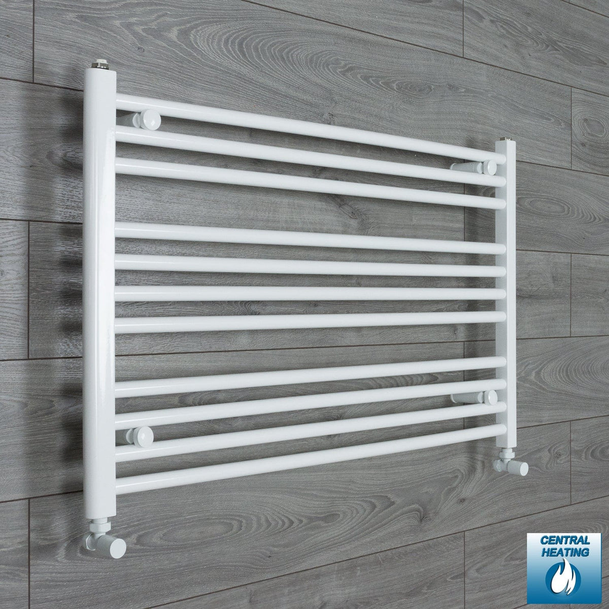 With Angled Valve 1200mm Wide 600mm High Flat White Heated Towel Rail Radiator
