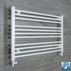 With Straight Valve 1200mm Wide 600mm High Flat White Heated Towel Rail Radiator