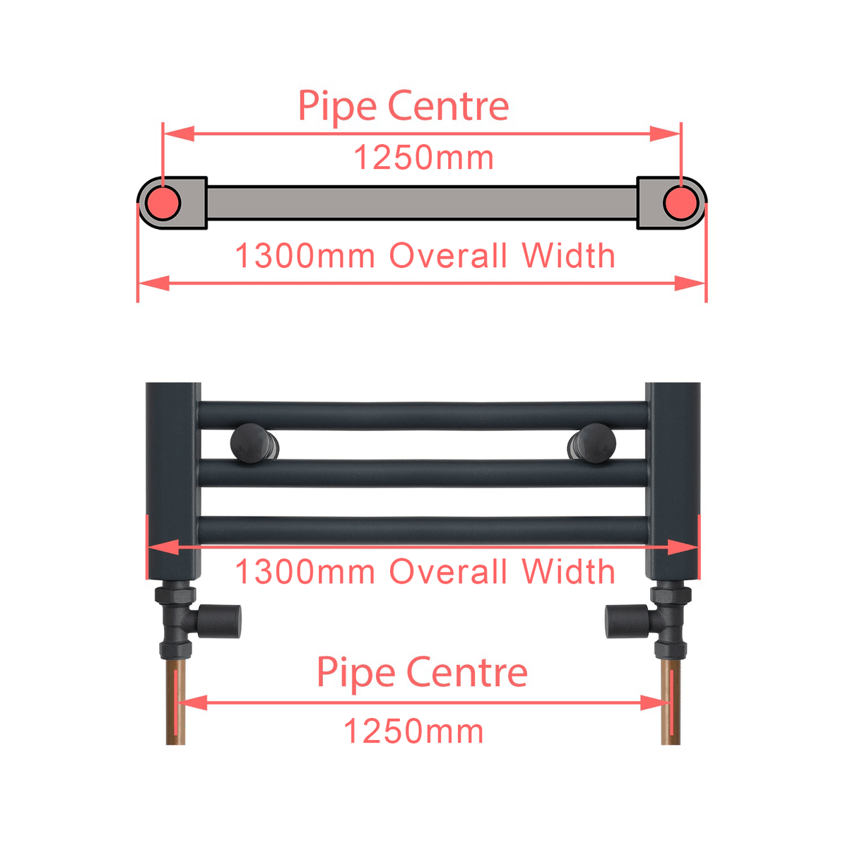 1300 x 800  Chrome Dual Fuel Flat Heated Towel Rail