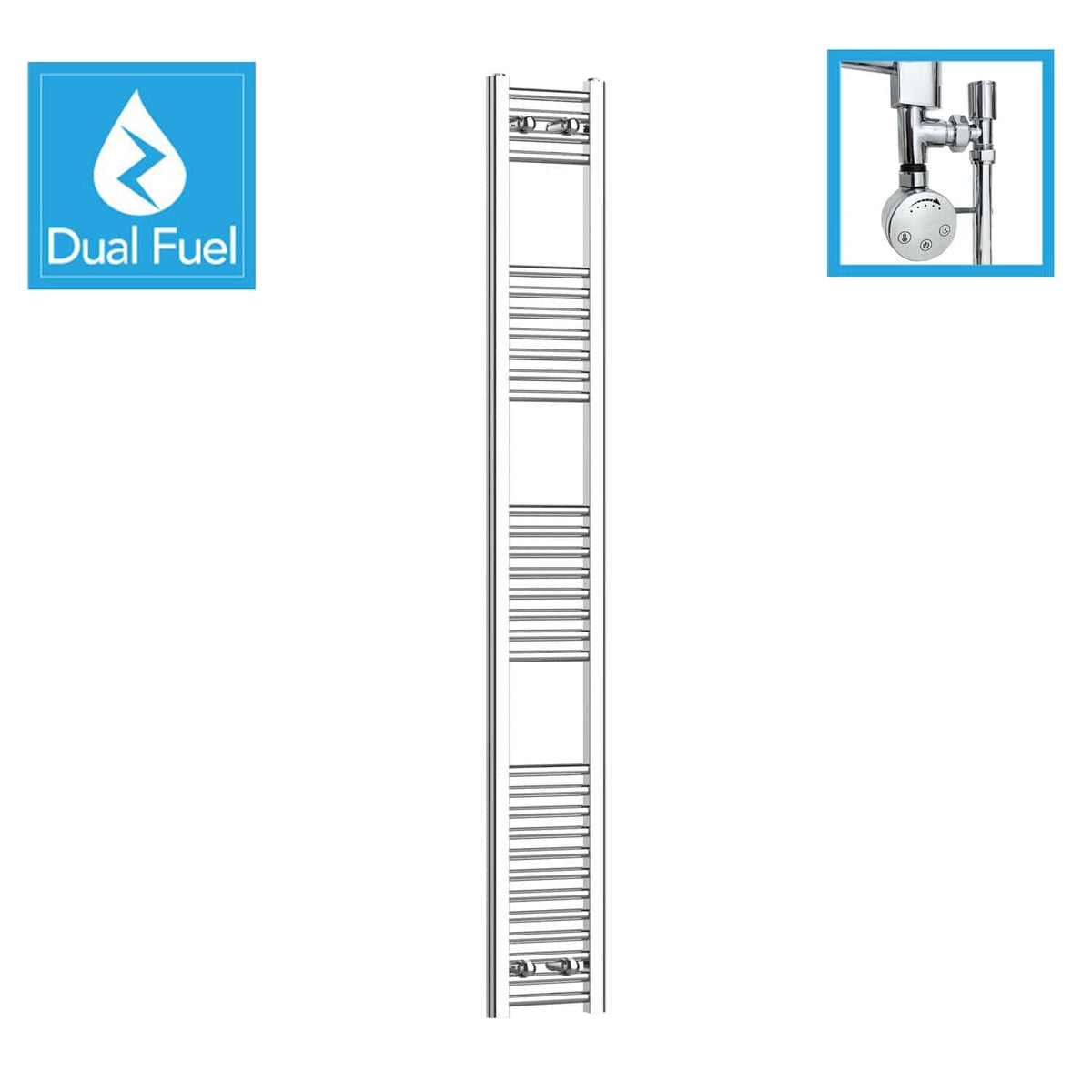 200 x 1800 Chrome Dual Fuel Flat Heated Towel Rail