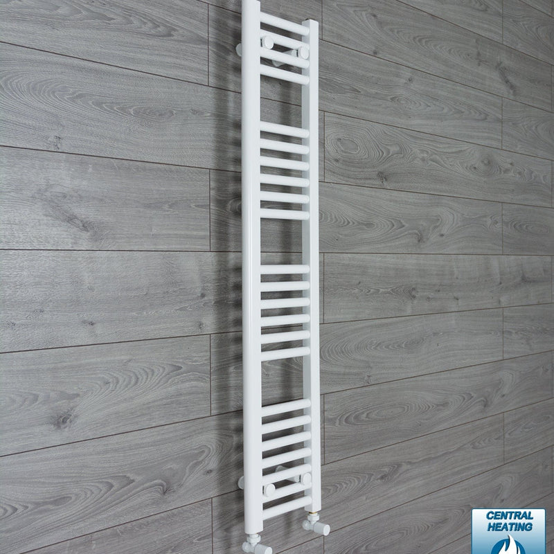 With Angled Valve 200mm Wide 1200mm High Flat White Heated Towel Rail Radiator