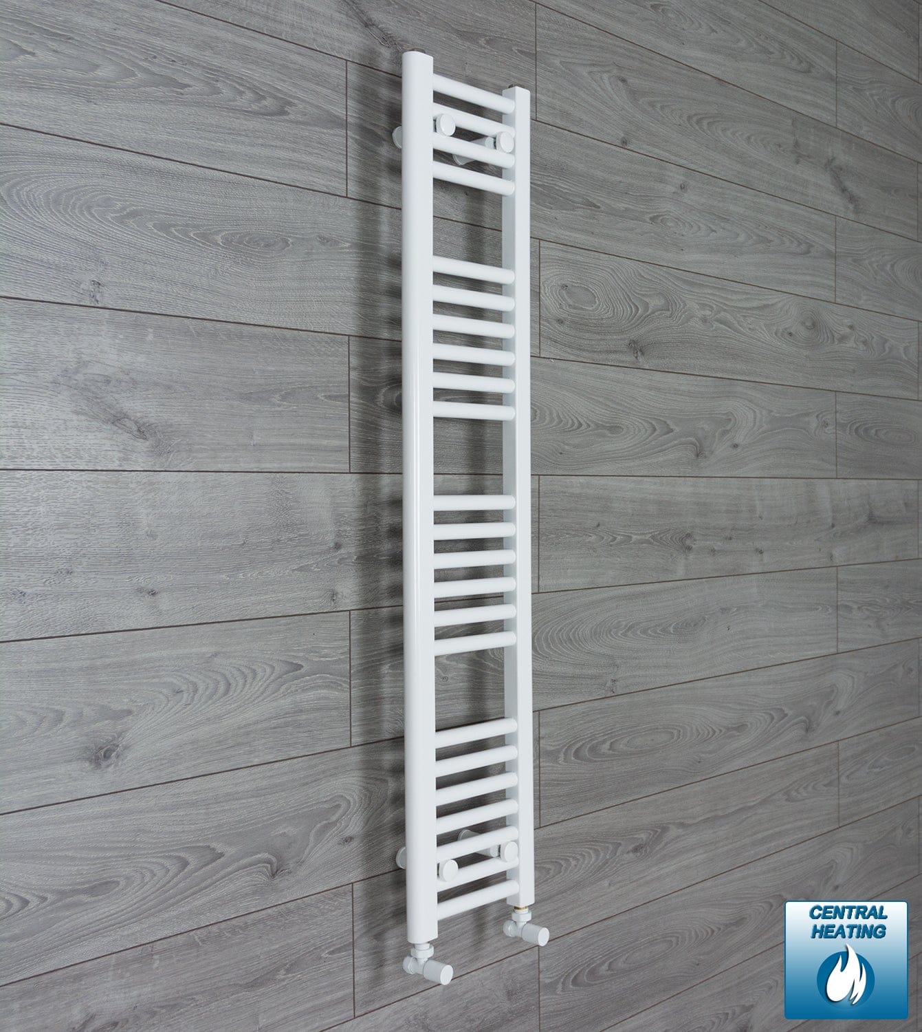 With Angled Valve 200mm Wide 1200mm High Flat White Heated Towel Rail Radiator