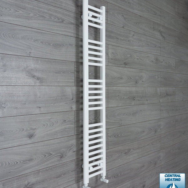 With Angled Valve 200mm Wide 1400mm High Flat White Heated Towel Rail Radiator