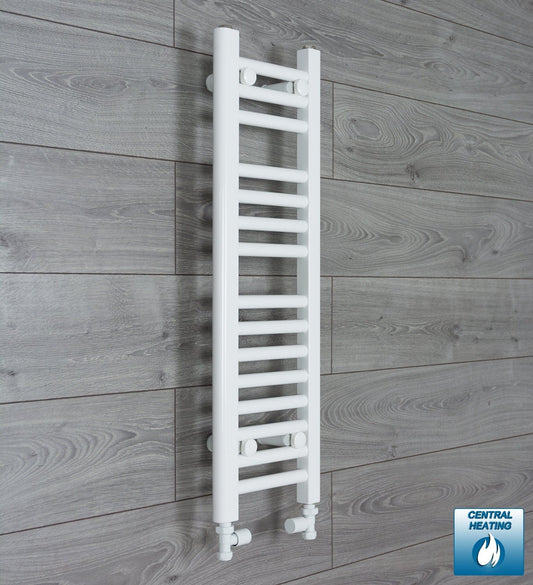 With Straight Valve 200mm Wide 800mm Flat White Heated Towel Rail Radiator HTR