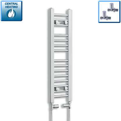 With Straight Valve 200mm Wide 800mm High Flat Chrome Heated Towel Rail Radiator